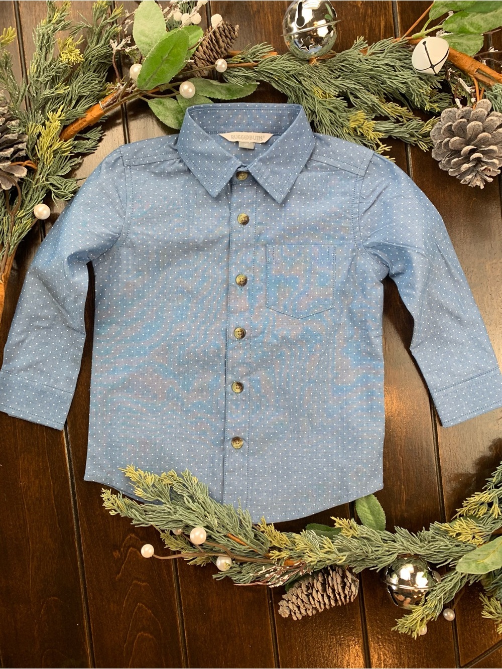 Rugged Butts Chambray Blue Dot-Print Long-Sleeve Button-Down Shirt for Kids
